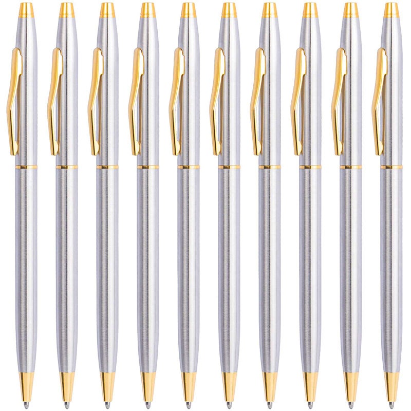 Cambond Black Pens Ballpoint Pens - Fancy Pens Comfortable Writing Gift Mini Conical Sliver Pen Slim Retractable Smooth Writing Bulk 1.0mm Medium Poin, 10 Pack (Silver) - Image 1